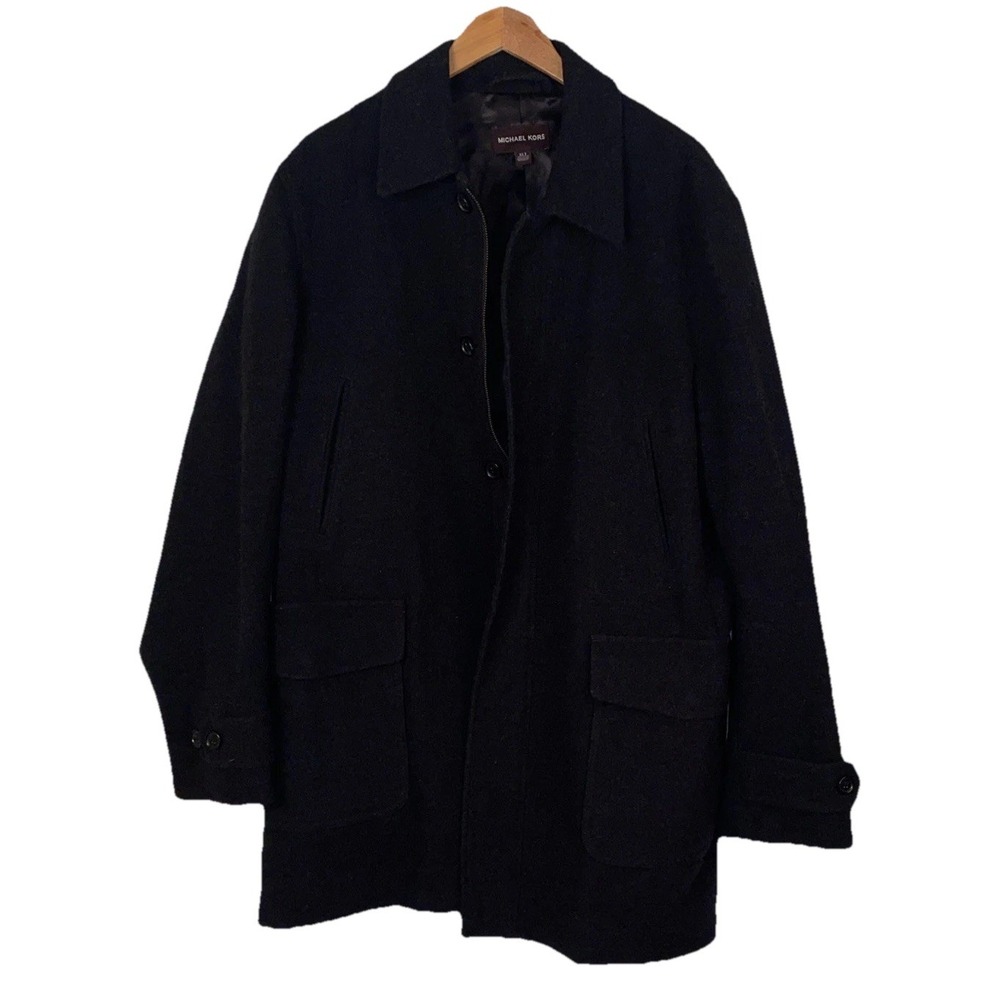 Michael Kors Men's Size XLT Black Single Breasted Wool Blend Pea Coat